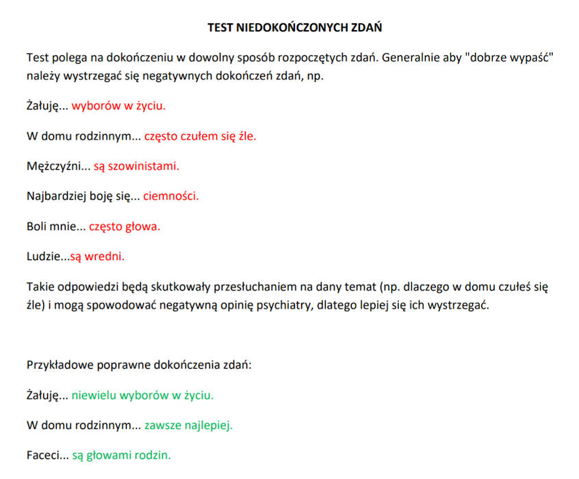 Z testy odpowiedziami psychologiczne Testy do